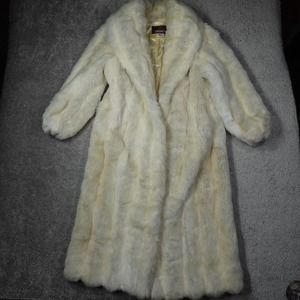Vintage Jordache Fur Coat Womens 9 / 10 Winter White Gold Long Faux Fur